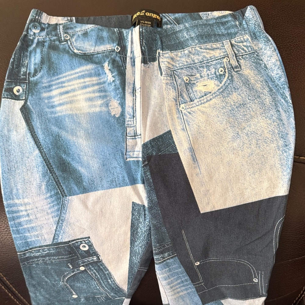 Patchwork Denim Print Flared Pants - image 2